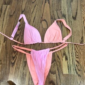 Two-Tone Pink Triangle Bikini Set